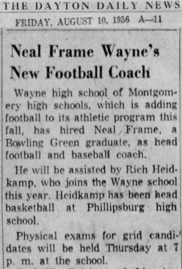08/10/56 DDN Neal Frame Wayne's New Football Coach